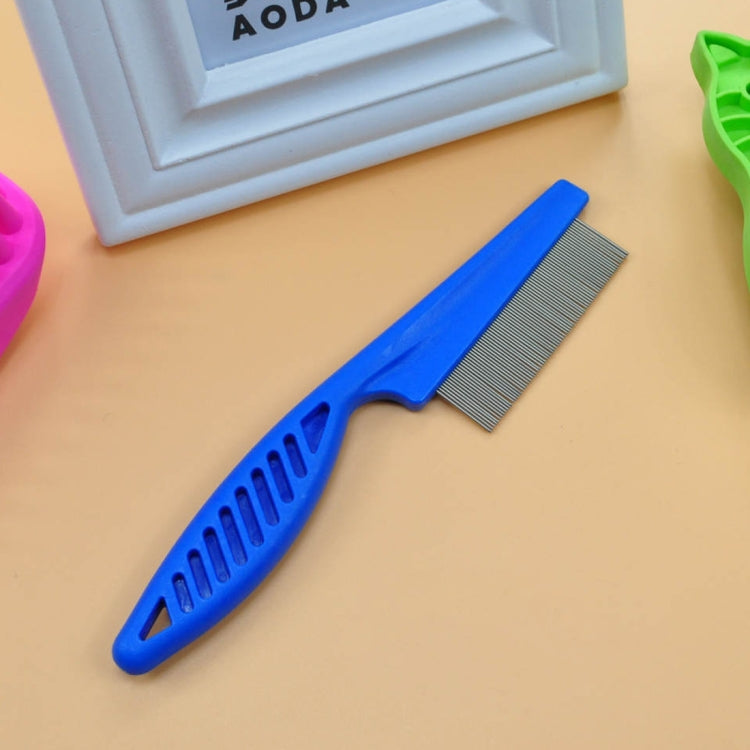 Blue plastic handle stainless steel fine-tooth grooming comb