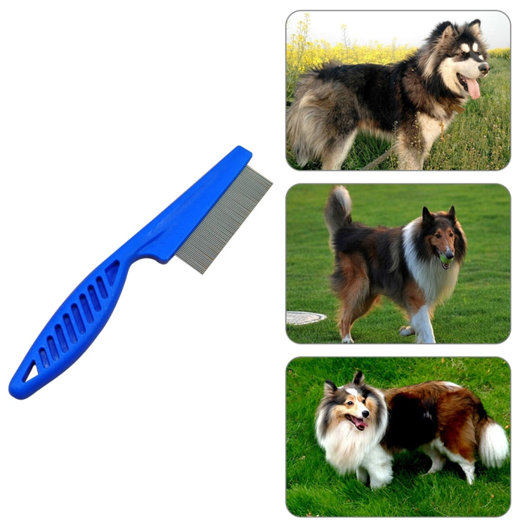 Blue stainless steel pet flea comb with fine teeth