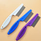 Set of three stainless steel fine-tooth flea combs: white, blue, and purple