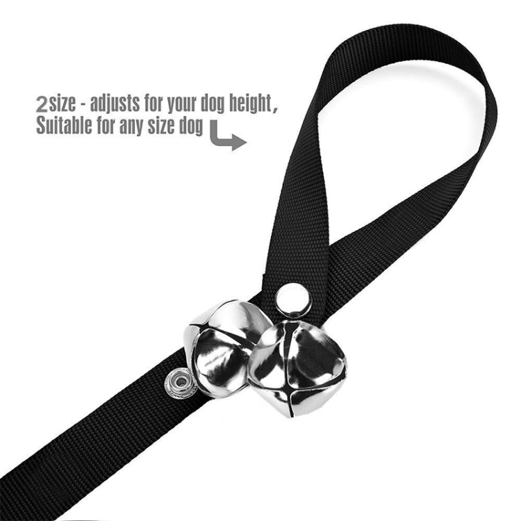 Black adjustable dog bell leash with clustered silver bells and textured nylon strap