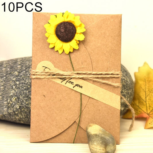 Kraft paper greeting card with sunflower dry flower, twine wrap, and small note strip