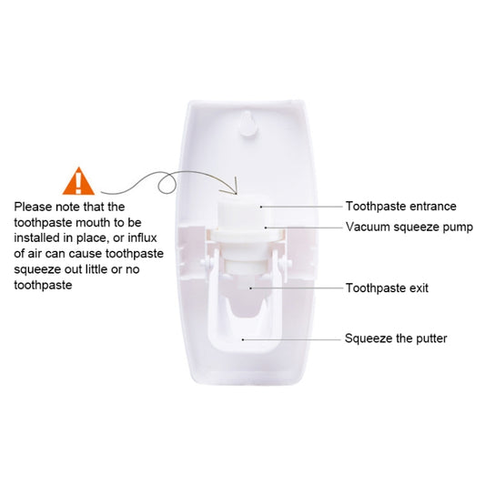 Automatic toothpaste dispenser cutaway showing vacuum pump, entrance, and exit
