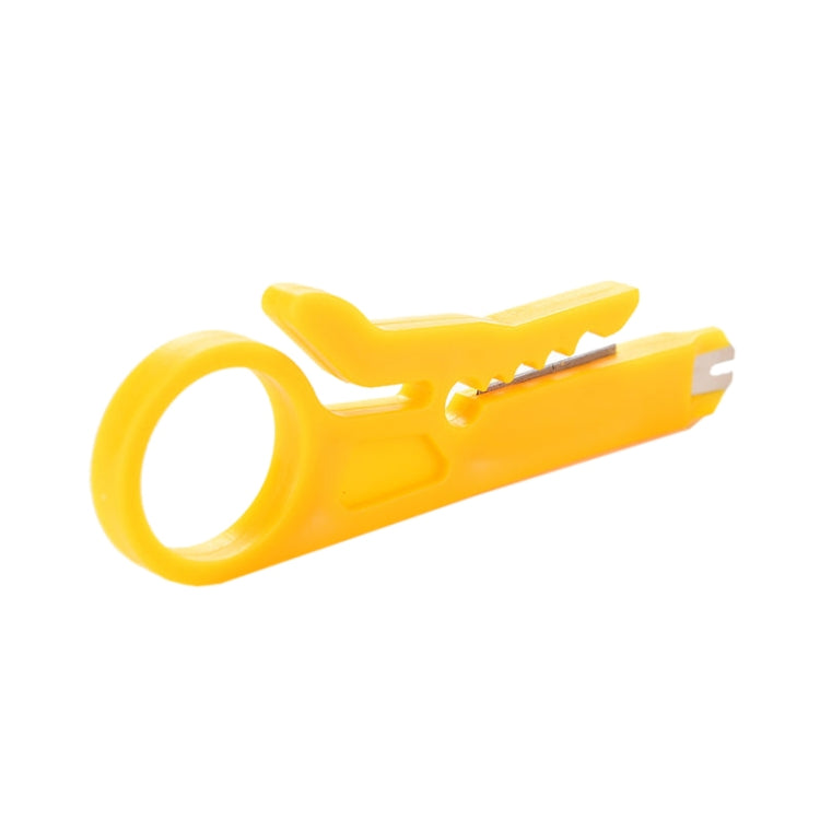 Yellow punch down tool with serrated blade and large finger loop