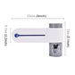 Automatic toothpaste dispenser with UV light bar and toothbrush holder, labeled dimensions