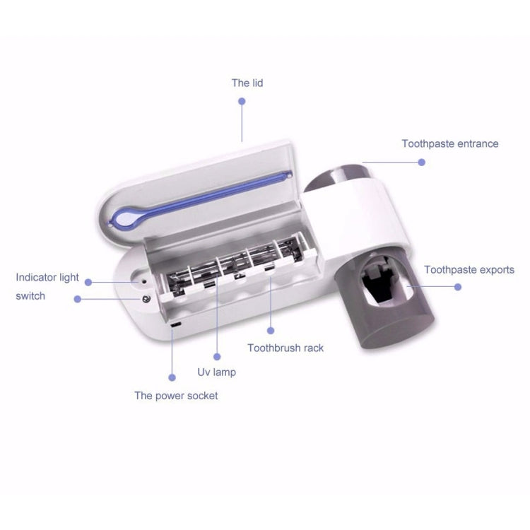 Automatic toothpaste dispenser parts diagram: UV lamp, toothbrush rack, toothpaste inlet