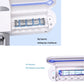 Open UV sterilizer compartment with blue light and toothbrush slots inside
