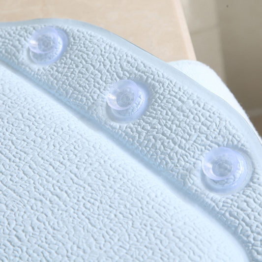 Waterproof bathtub headrest pillow, light blue curved pad with three suction cup bumps