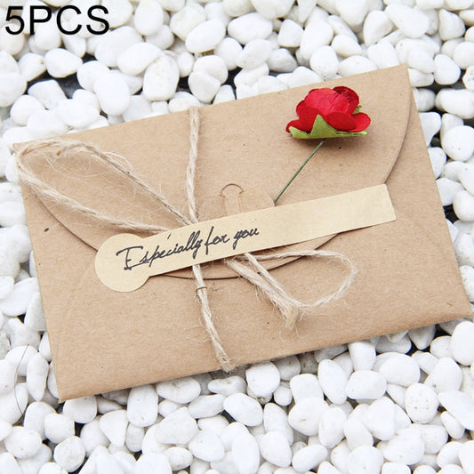 Kraft paper dry-flower greeting card set, red rose accent on envelope-style card