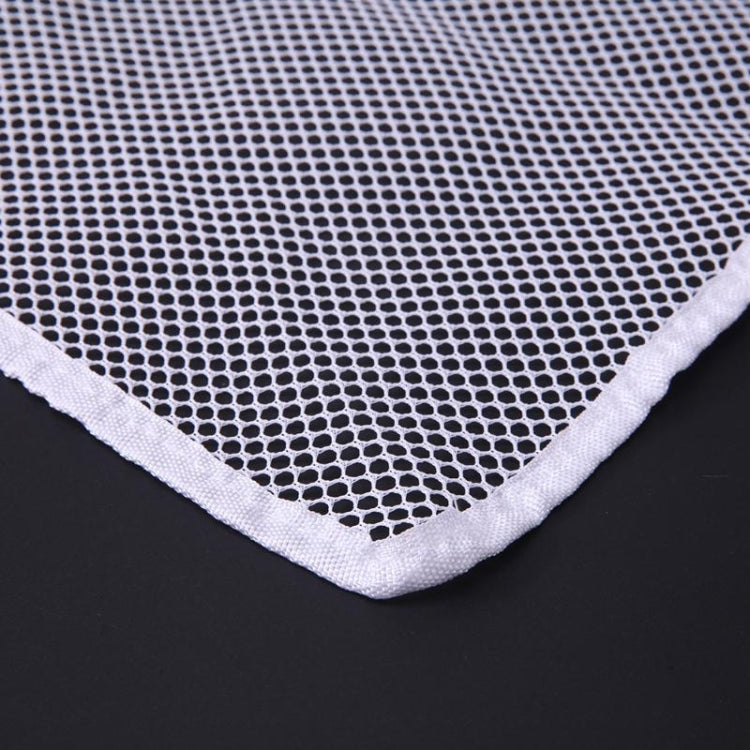 Balcony stair safety net corner with white mesh and stitched edge