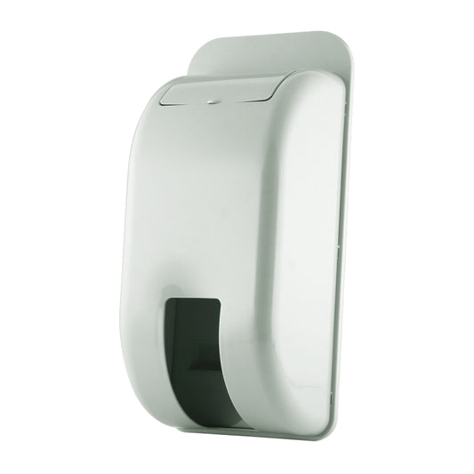 Wall-mounted garbage bag storage box, angled view with window opening