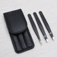Portable eyebrow scissors set with three stainless blades and black storage case
