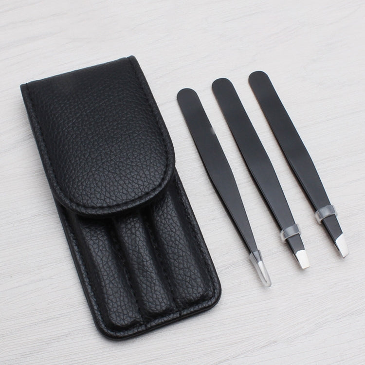 Portable eyebrow scissors set with three stainless blades and black storage case