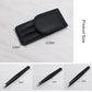 Black faux-leather eyebrow scissors case with three tools and size markers