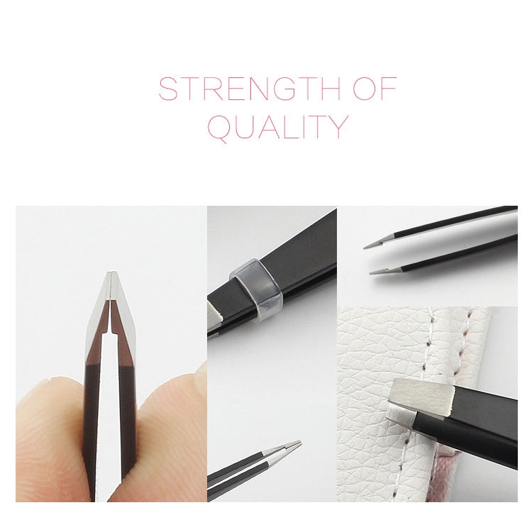 Close-up montage of eyebrow scissors, metal blades, and case fabric detail