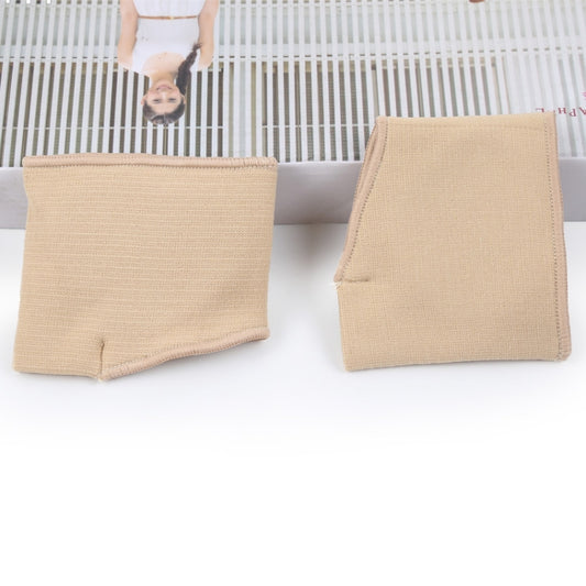 Beige toe thumb protector sleeves pair, shown flat on the surface for size S