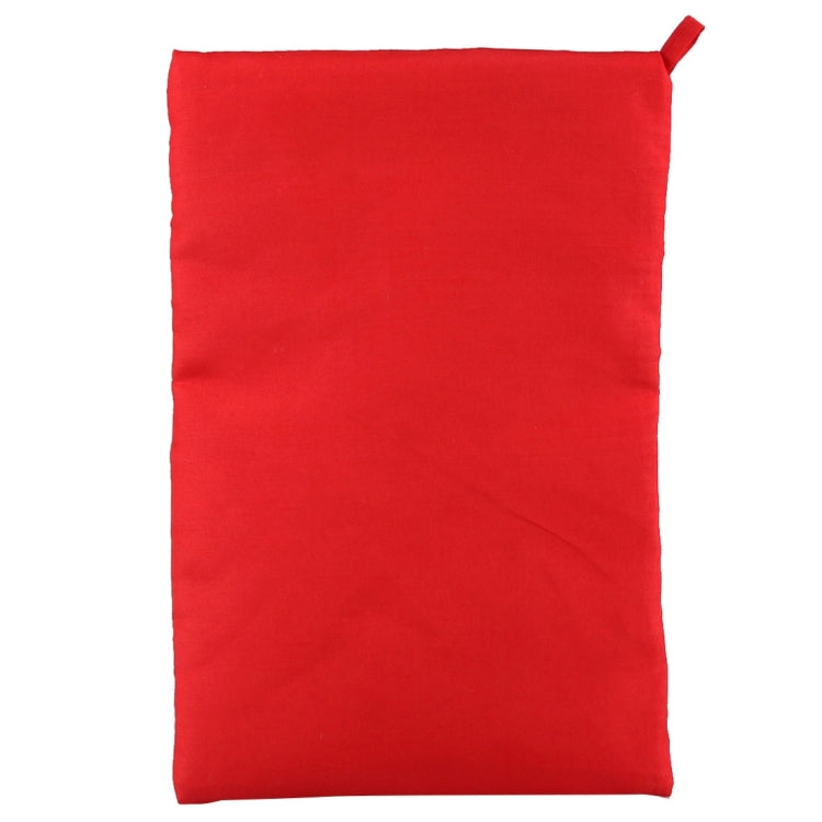 Red reusable microwave potato cooker bag, flat with hanging strap