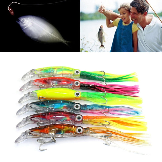 Colorful octopus-style fishing lure set with multiple hooks and long tentacle strands