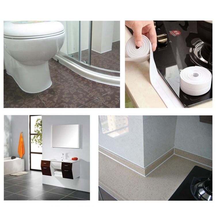 PVC waterproof sealing tape applied along bathroom tile edges around fixtures