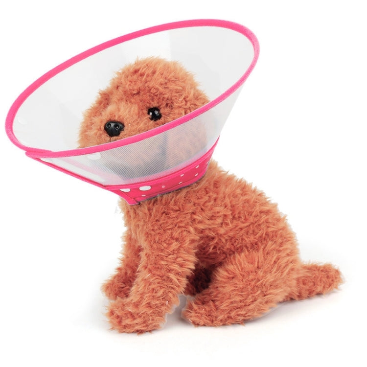 Pink ruff-style pet neck protective collar with clear mesh front