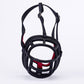 Black anti-bite dog muzzle with two neck straps and red inner cushion