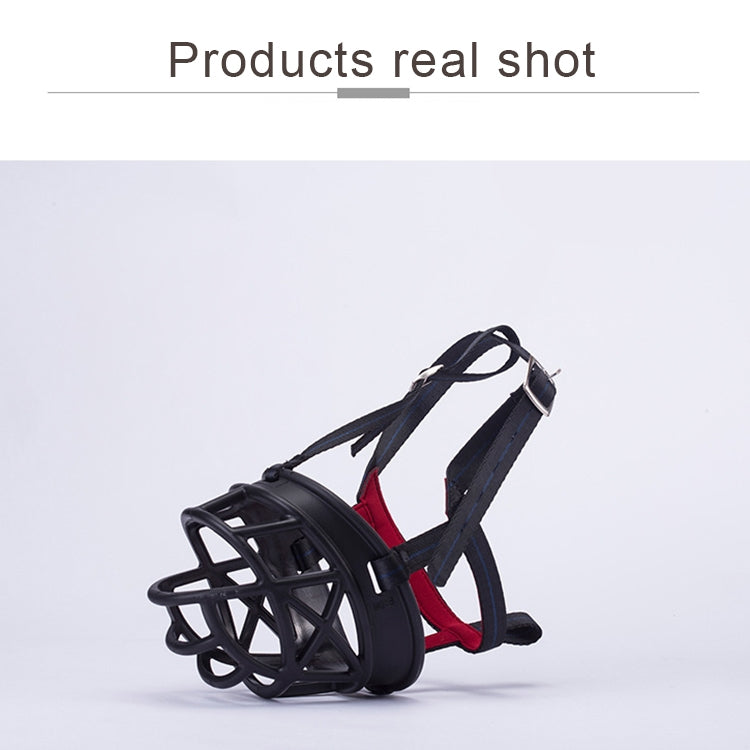Black dog muzzle with red inner liner and adjustable head and neck straps