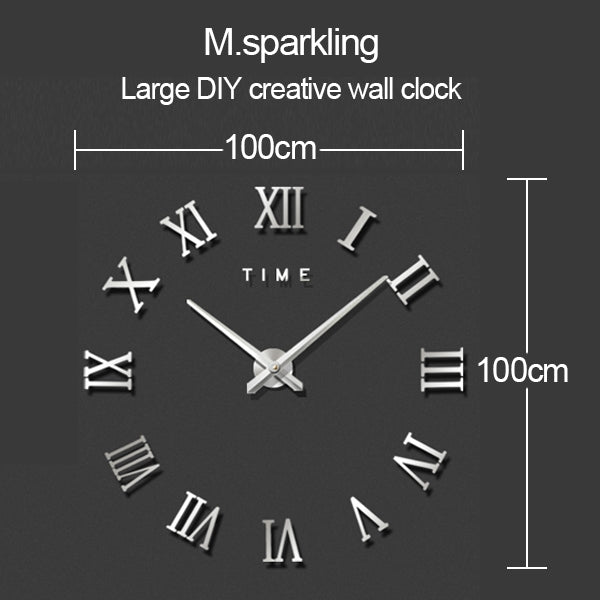 Large DIY wall clock with Roman numeral dial, black hands, and tick markers