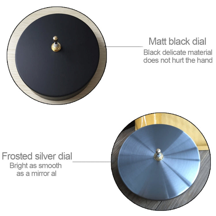 Wall clock dial options: matte black face and frosted silver round dial with gold knob