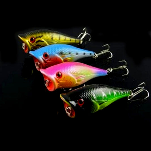Plastic fishing lure set with hooks, multicolor fish poppers in random colors