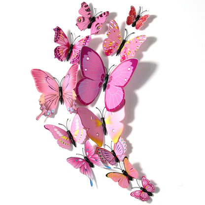 3D butterfly wall sticker set with pink and purple butterflies, raised PVC wings