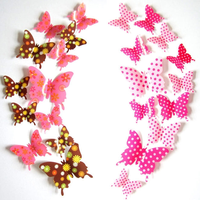 Butterfly wall sticker set with brown and pink butterflies, plus white polka-dot butterflies