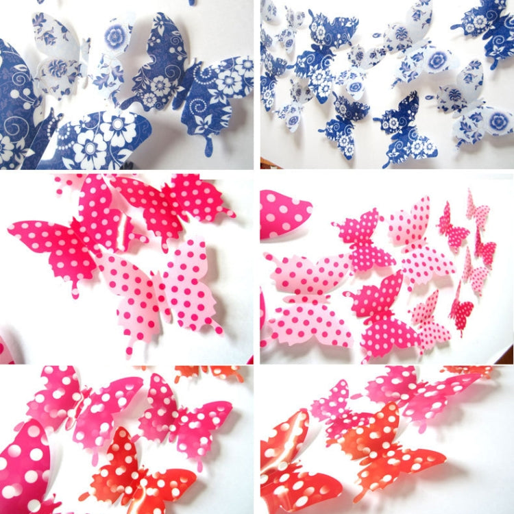 Butterfly wall sticker set with blue, pink, and red polka-dot butterflies in clusters