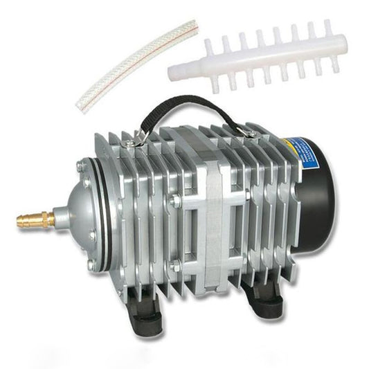Electromagnetic air pump compressor with air splitter and flexible hose, silver and black