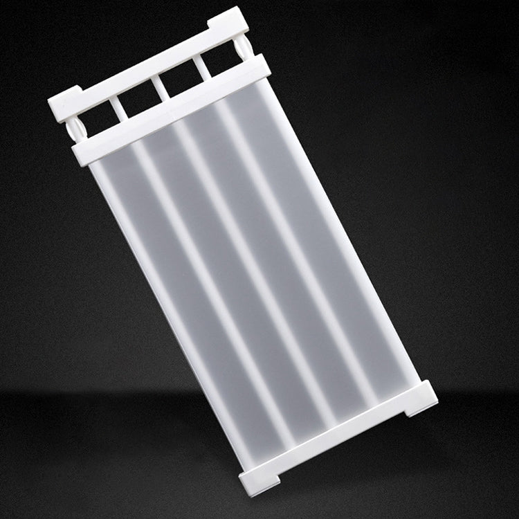 Adjustable wardrobe storage baffle shelf, white frame with ribbed panel center