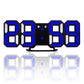 LED digital wall alarm clock showing blue time digits with black frame and 3D cubes
