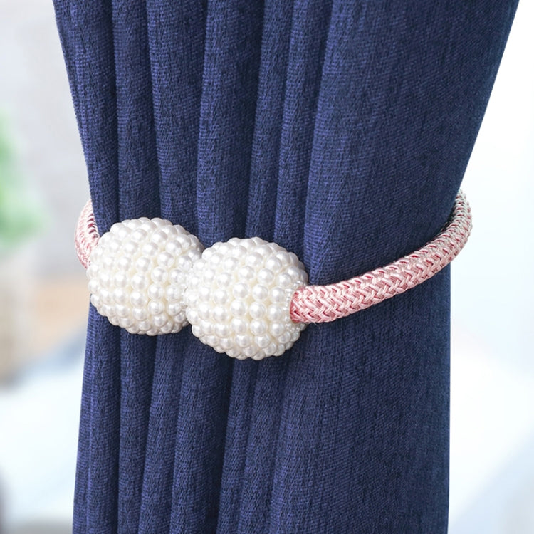 Pink braided curtain strap with two pearl ball magnetic clasps