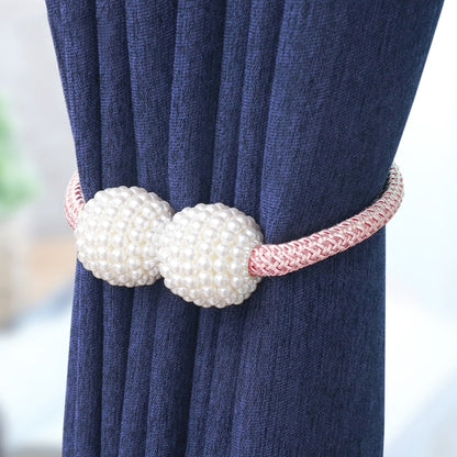 Pink braided curtain strap with two pearl ball magnetic clasps
