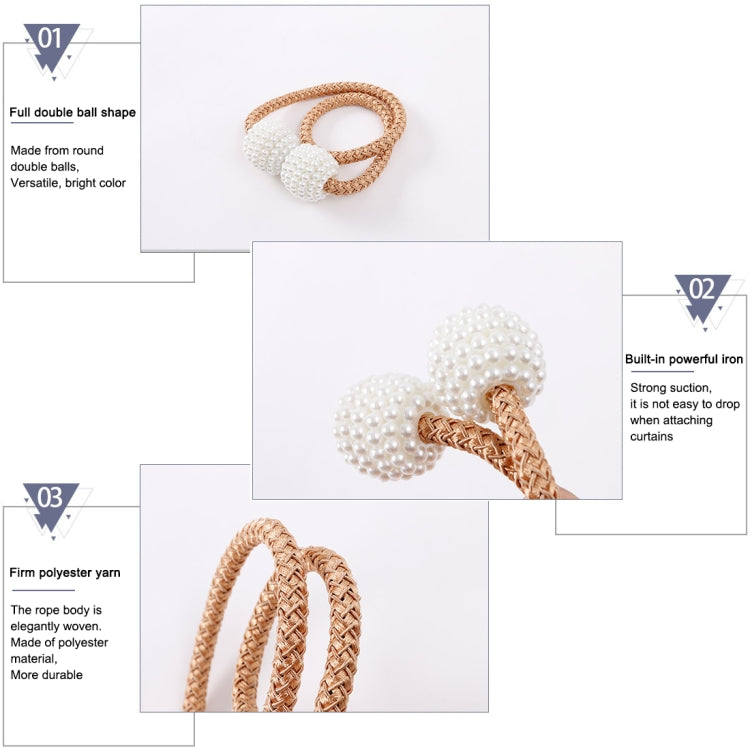 Pearl ball magnetic curtain strap with braided cord and clasp