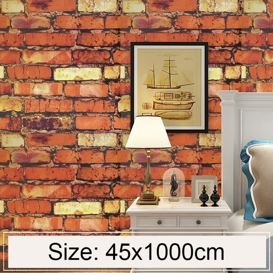 Red and gold faux stone brick 3D wallpaper on wall, 45x1000cm