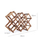 Foldable wooden wine rack with crisscross compartments, 48cm wide, 30cm high