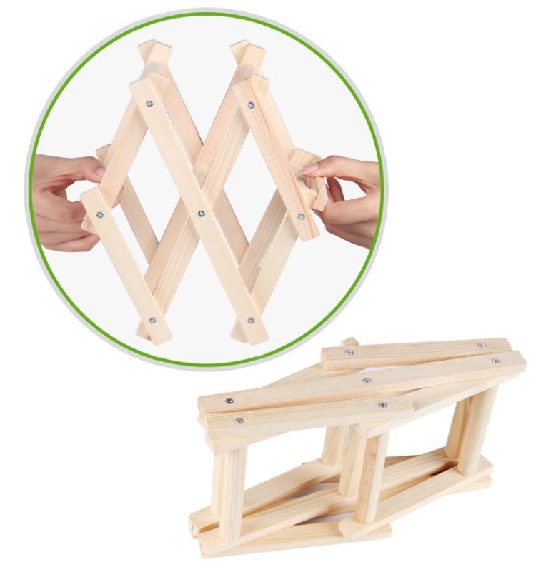 Foldable wooden wine rack with angled side supports and cross lattice pattern