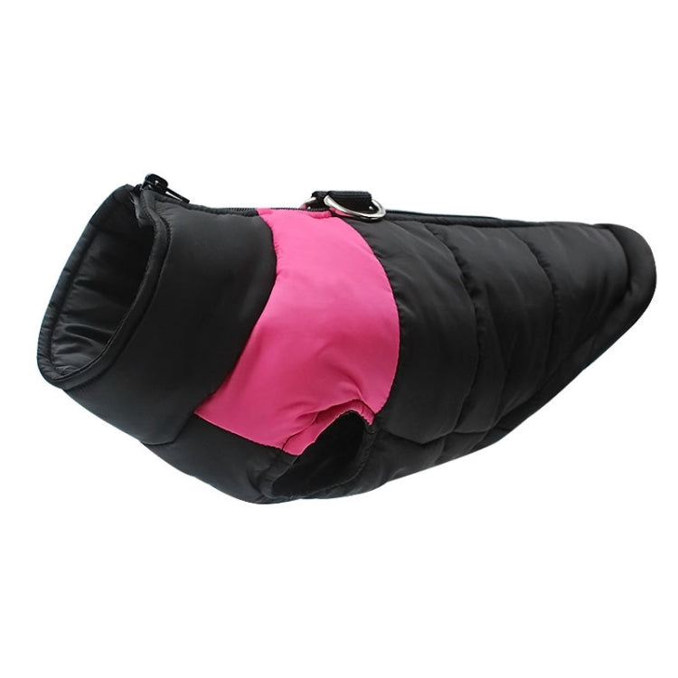 Pet dog padded winter vest, black with pink side panel, padded body and zipper
