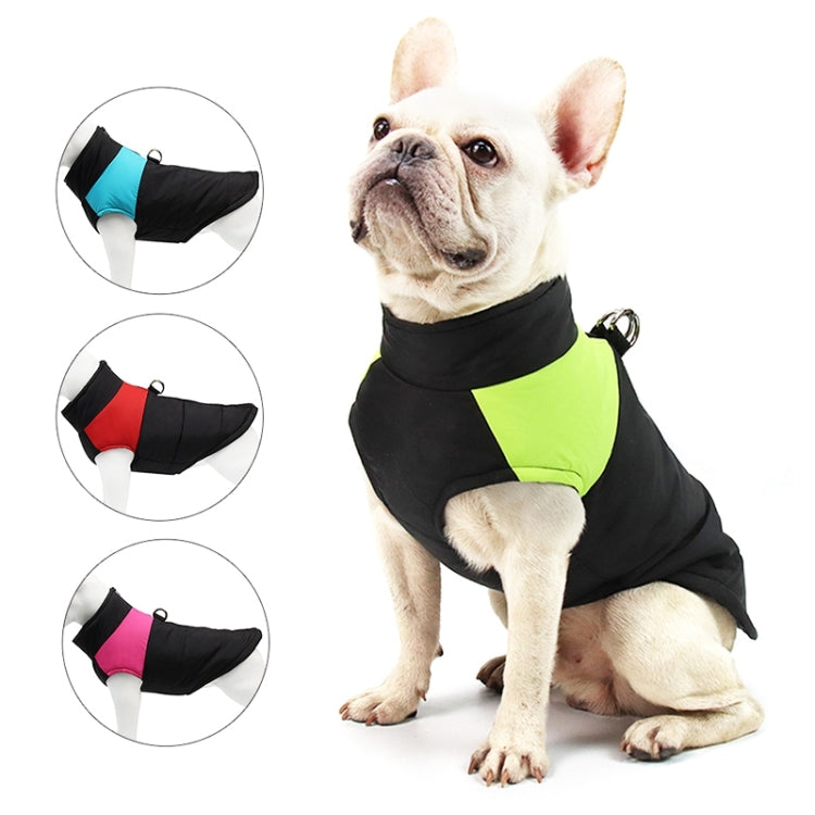 Pet dog padded winter vest color options: black with blue, red, pink, or green panels