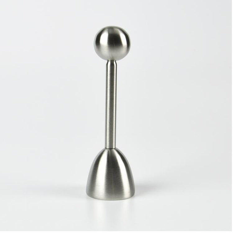 Stainless steel egg opener tool, two dome ends connected by a rod