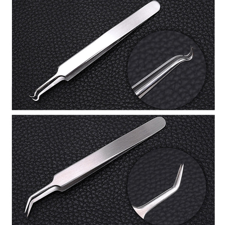 Acne pimple extractor tool pair with pointed loop tips on metal handles