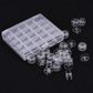Clear plastic bobbin organizer box with lid and 25 transparent bobbin spools