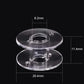 Clear plastic bobbin spool holder: 20.4mm wide, 11.4mm tall, 6.2mm opening