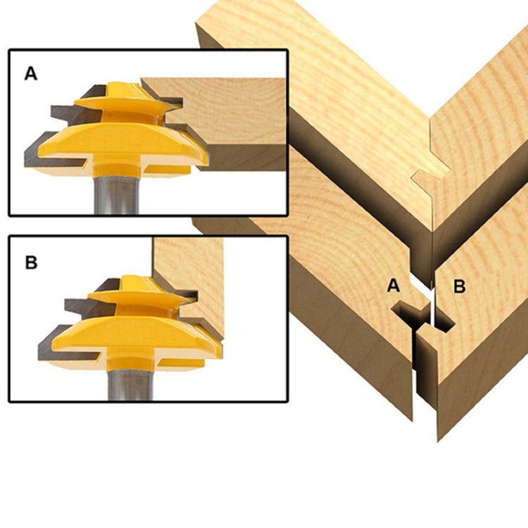 45-degree engagement tenon cutter blade shown cutting right-angle wood joints