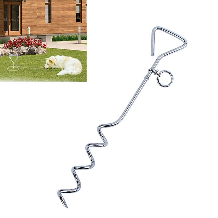 Stainless steel spiral dog tie-out stake with 360° swivel ring and loop handle