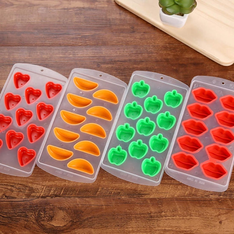Silicone lip ice cube trays with red, orange, green cavities, 4-pack