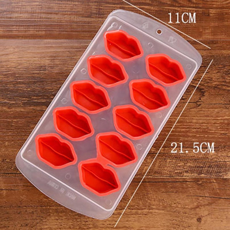 Lips-shaped silicone ice tray with red cavities, 11 x 21.5 cm
